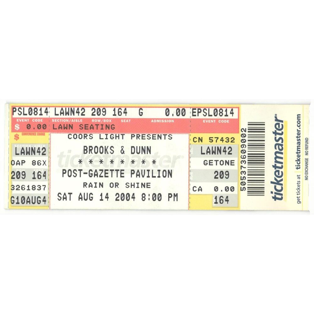 Vintage 2004 Brooks Dunn Full Complete Concert Ticket Stub Burgettstown PA
